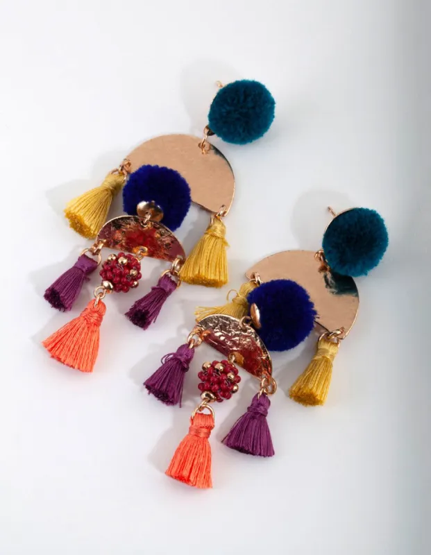 Festival Pom Pom Tassel Drop Earrings sold by lovisa