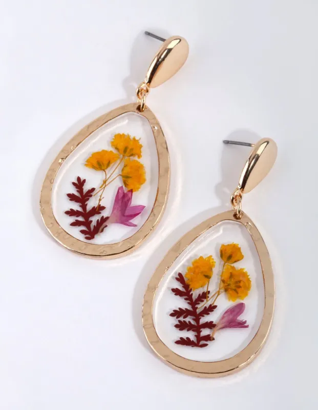 Gold Teardrop Trapped Flower Earrings sold by lovisa
