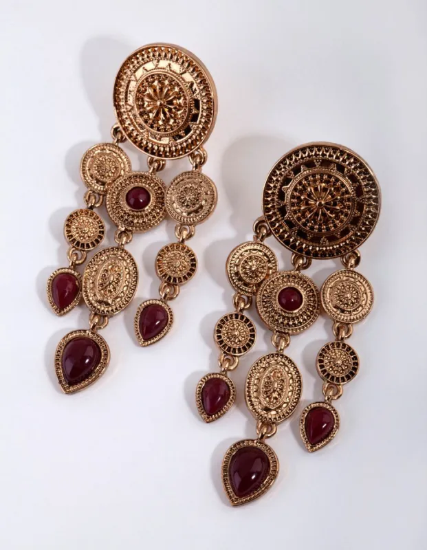 Antique Gold Stamped Multi Disc Earrings sold by lovisa