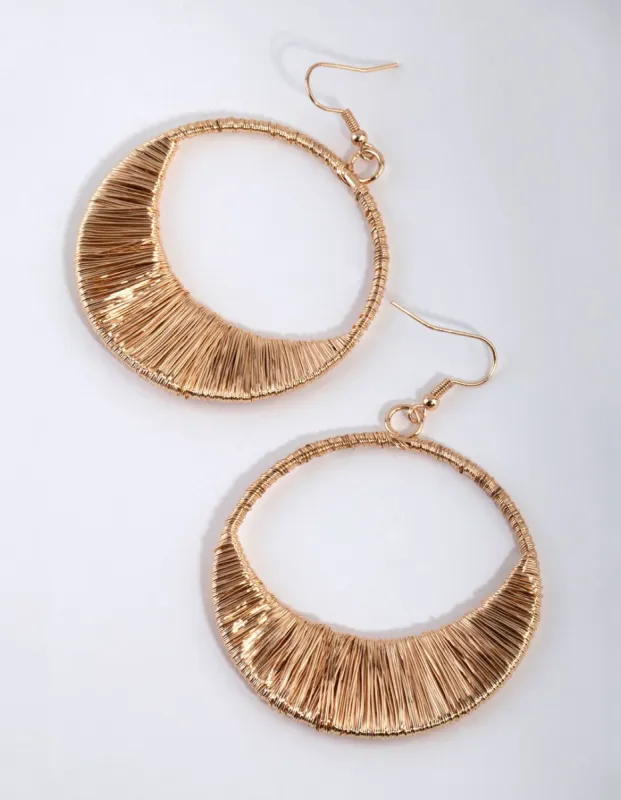 Gold Wire Wrap Circle Drop Earrings sold by lovisa