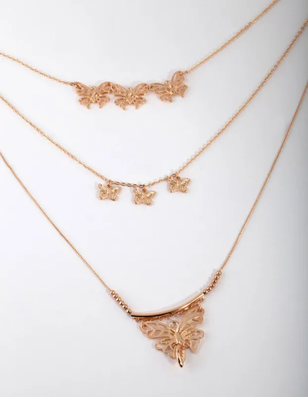 Worn Gold Butterfly Multi Layer Necklace sold by lovisa