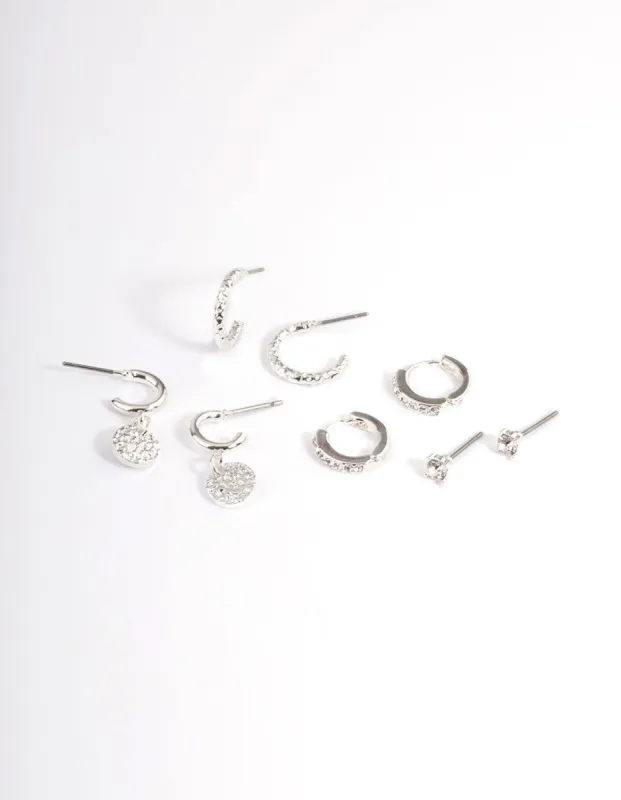 Silver Molten Disc Earrings 4-Pack sold by lovisa