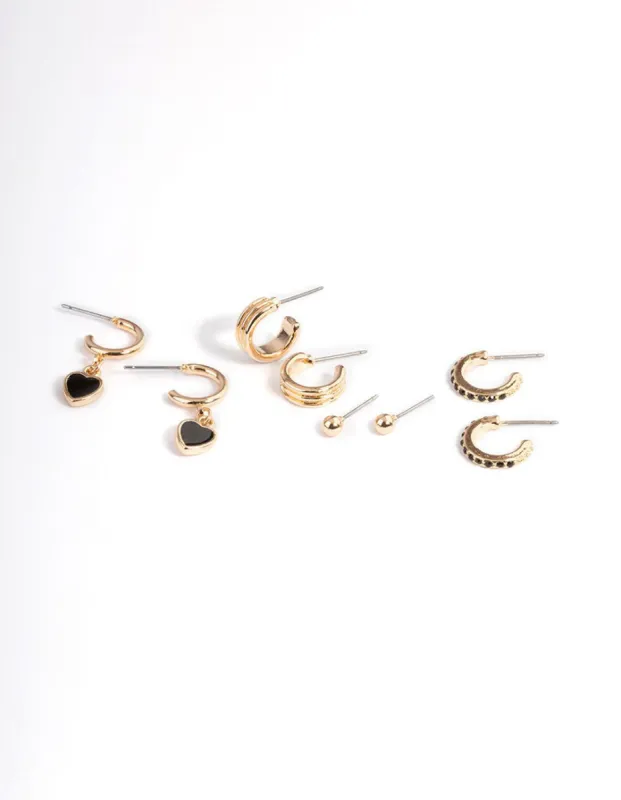 Gold Black Enamel Heart Earrings 4-Pack sold by lovisa