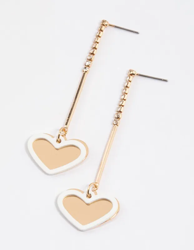 Gold Diamante Stick Heart Drop Earrings sold by lovisa