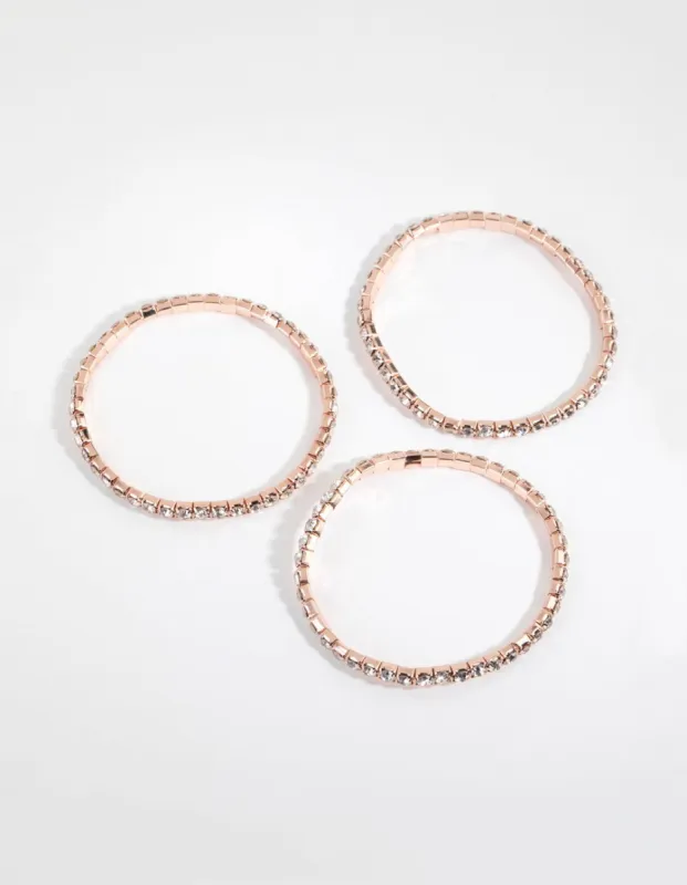 Rose Gold Diamante Stretch Bracelet Set sold by lovisa