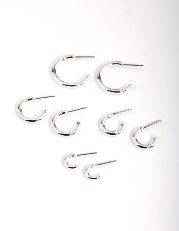 Silver Basic Round Hoop Earrings 4-Pack sold by lovisa
