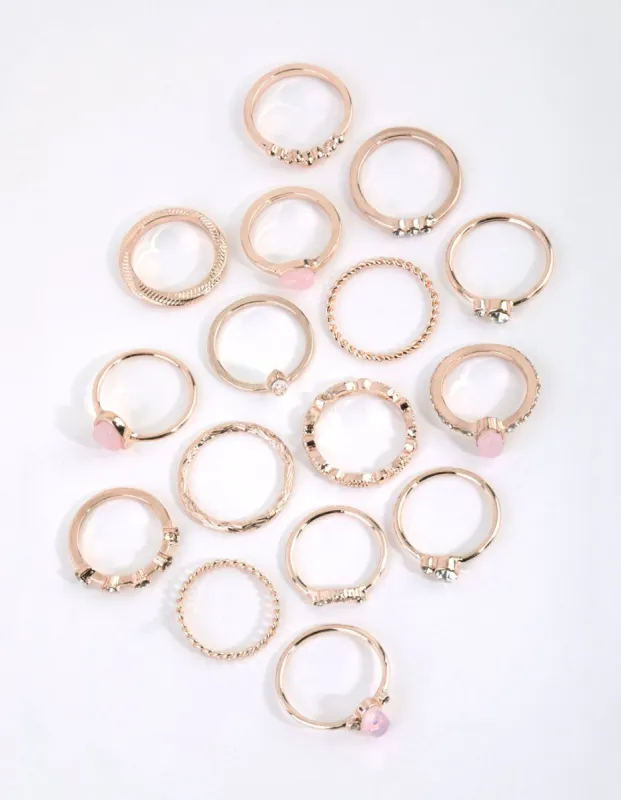 Rose Gold Diamante Stone Ring Set sold by lovisa