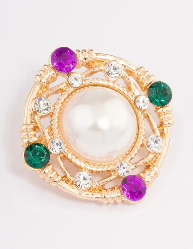 Gold Diamante & Centre Pearl Brooch sold by lovisa