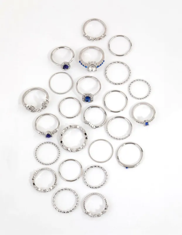 Rhodium Royal Blue Ring 24-Pack sold by lovisa