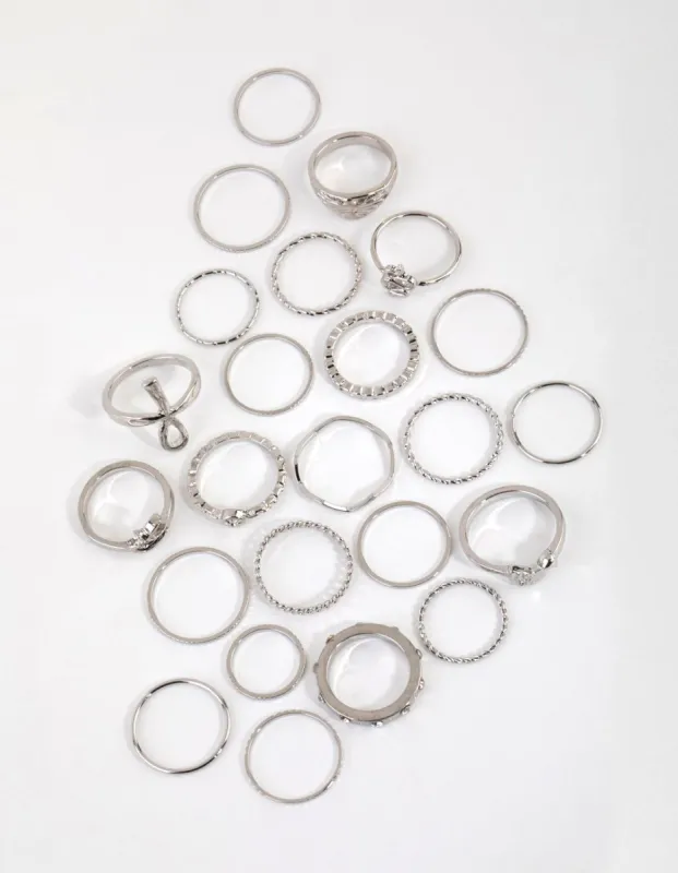 Rhodium Snake & Diamante Rings 24-Pack sold by lovisa
