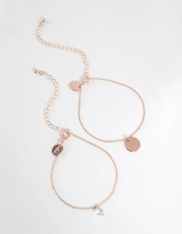 Rose Gold Cubic Zirconia & Disc Bracelet Set sold by lovisa