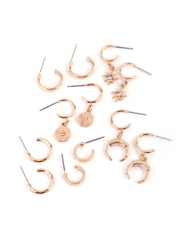 Gold Star & Moon Hoop Earring Pack sold by lovisa