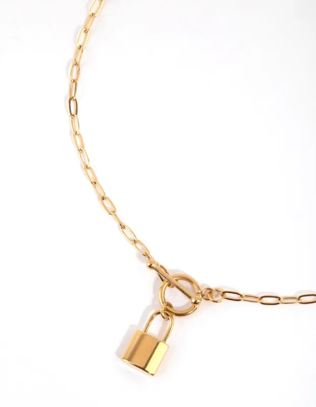 Gold Plated Surgical Steel Padlock Fob Necklace sold by lovisa