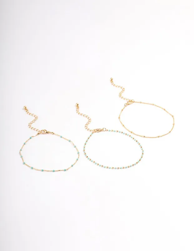 Gold Dainty Turquoise Anklet Pack sold by lovisa