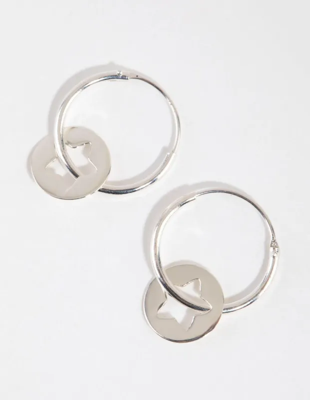 Sterling Silver Star Disc Hoop Earrings sold by lovisa