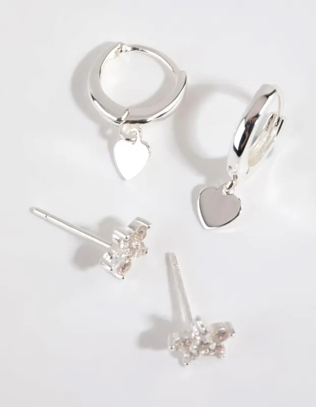 Sterling Silver Flower Heart Stud & Huggie Set sold by lovisa