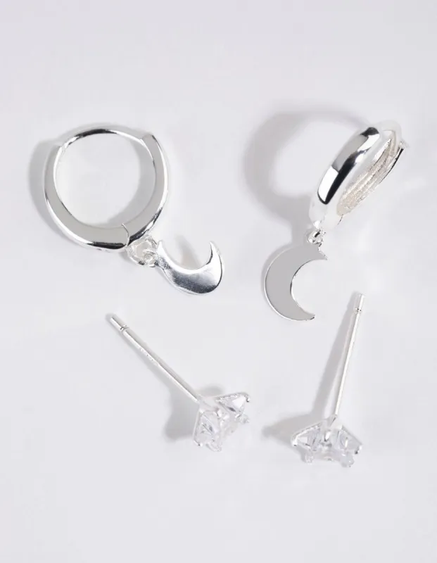 Sterling Silver Celestial Stud & Huggie Earring Set sold by lovisa