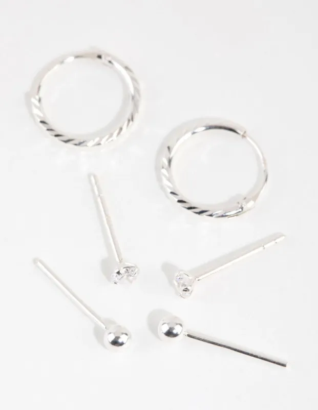 Sterling Silver Ball Diamante Stud & Hoop Earring Pack sold by lovisa