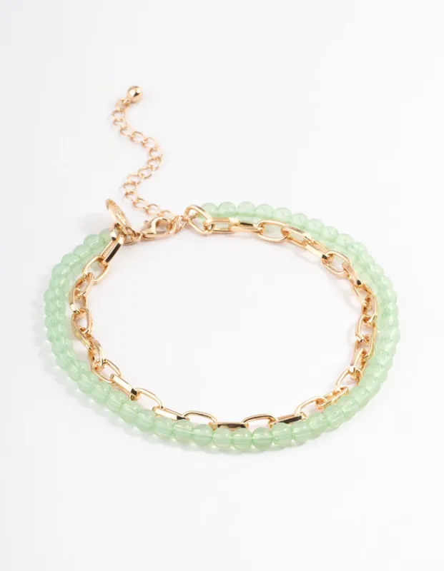Green Double Row Chain Beaded Anklet sold by lovisa