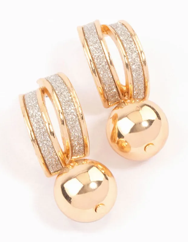 Gold Double Glitter & Orb Hoop Earrings sold by lovisa