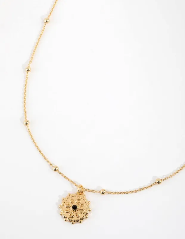 Gold Plated Textured Charm Necklace sold by lovisa