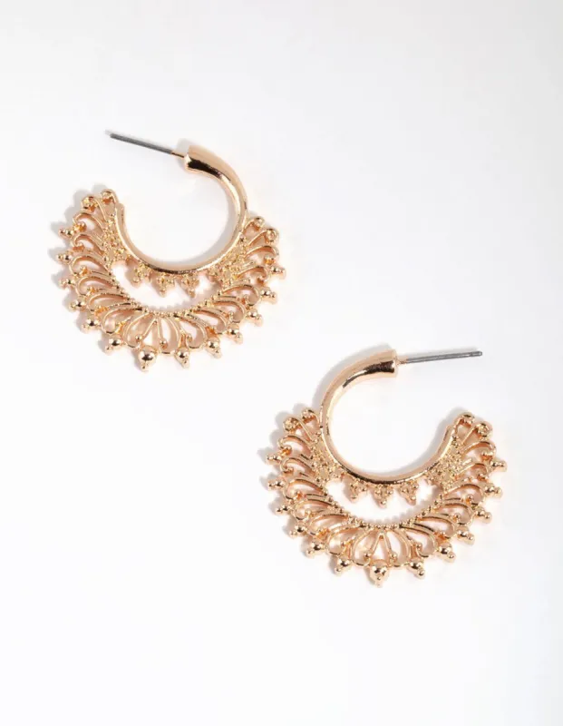 Gold Filligree Fan Hoop Earrings sold by lovisa