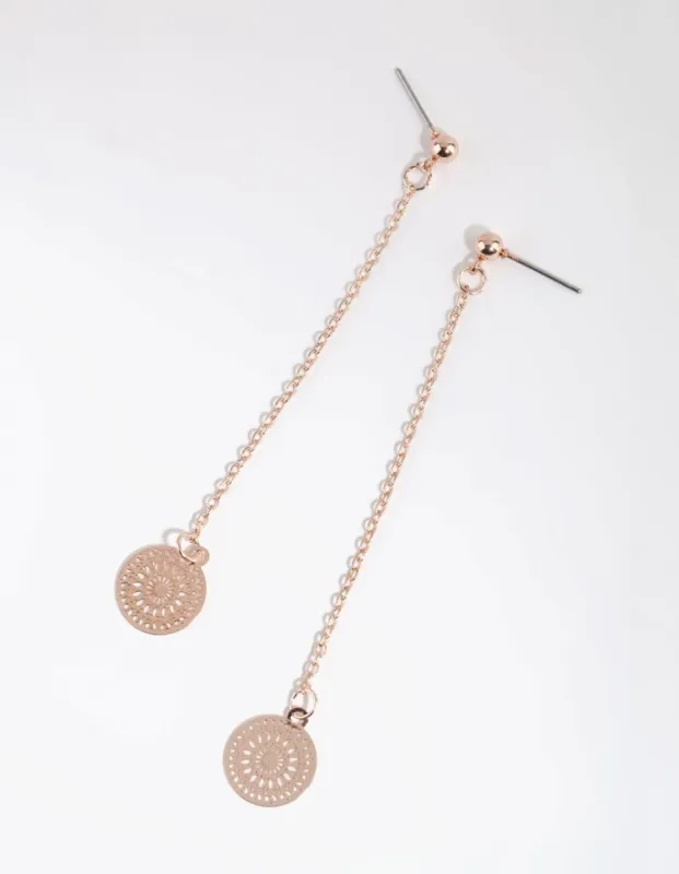 Rose Gold Chain Filigree Disc Drop Earrings sold by lovisa