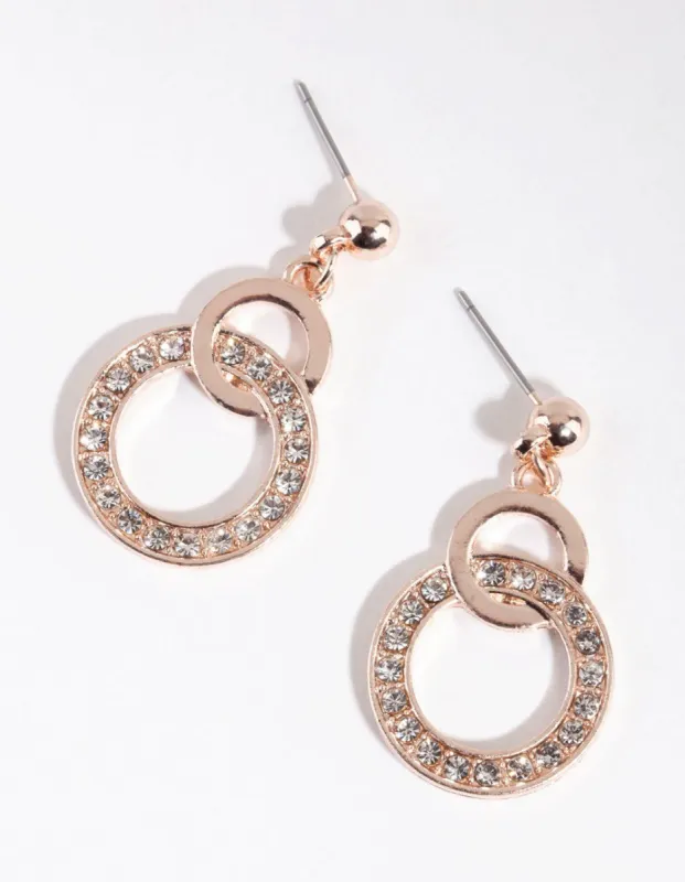 Rose Gold Diamante Interlocked Drop Earrings sold by lovisa