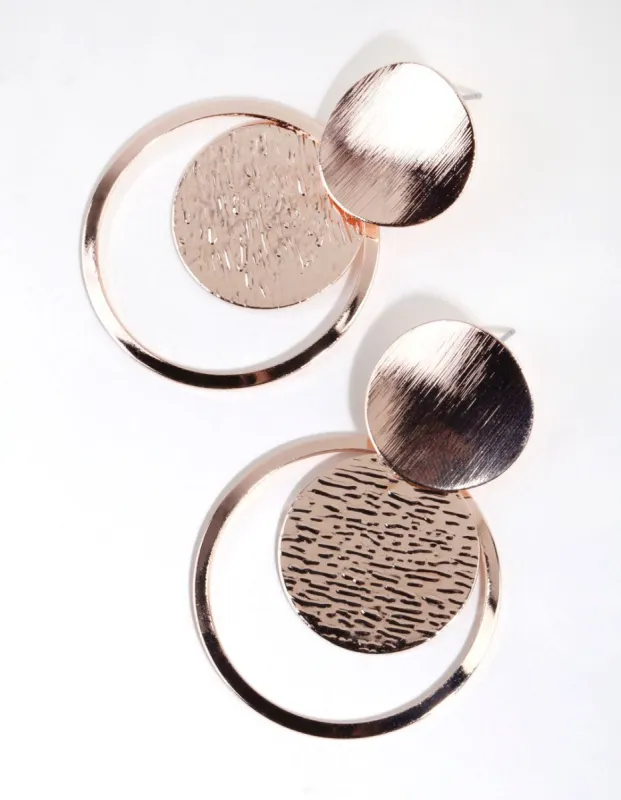 Rose Gold Open Hoop & Disc Drop Earrings sold by lovisa