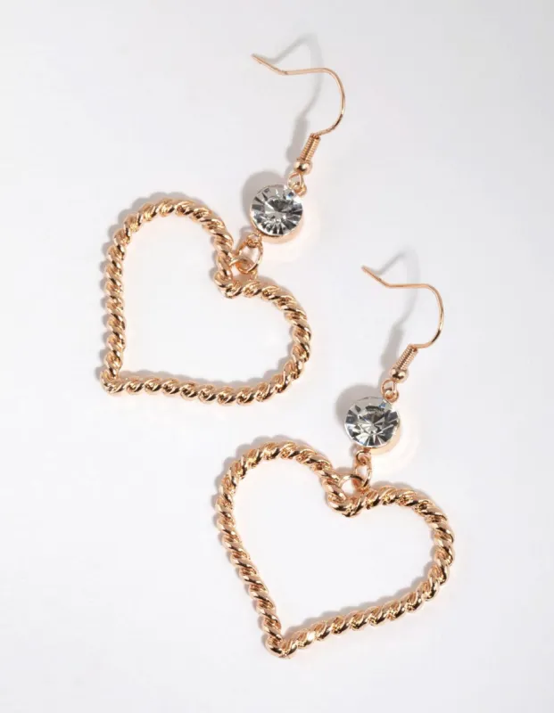 Gold Diamante Rope Open Heart Earrings sold by lovisa