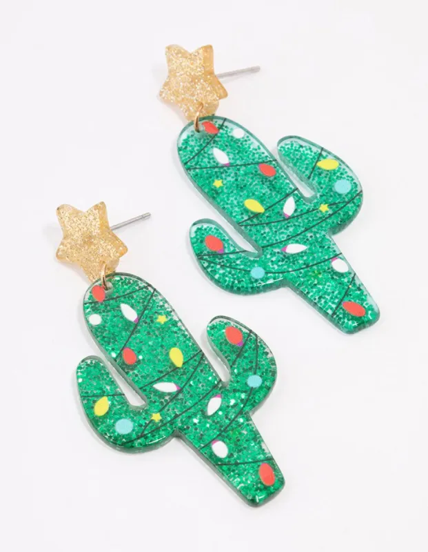 Glitter Cactus Drop Earrings sold by lovisa