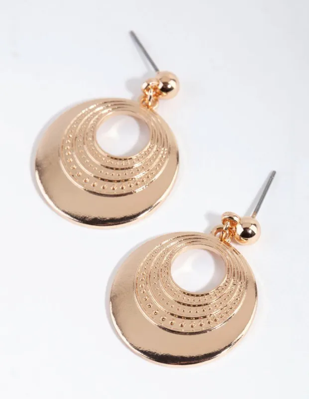 Gold Half Etched Disc Drop Earrings sold by lovisa