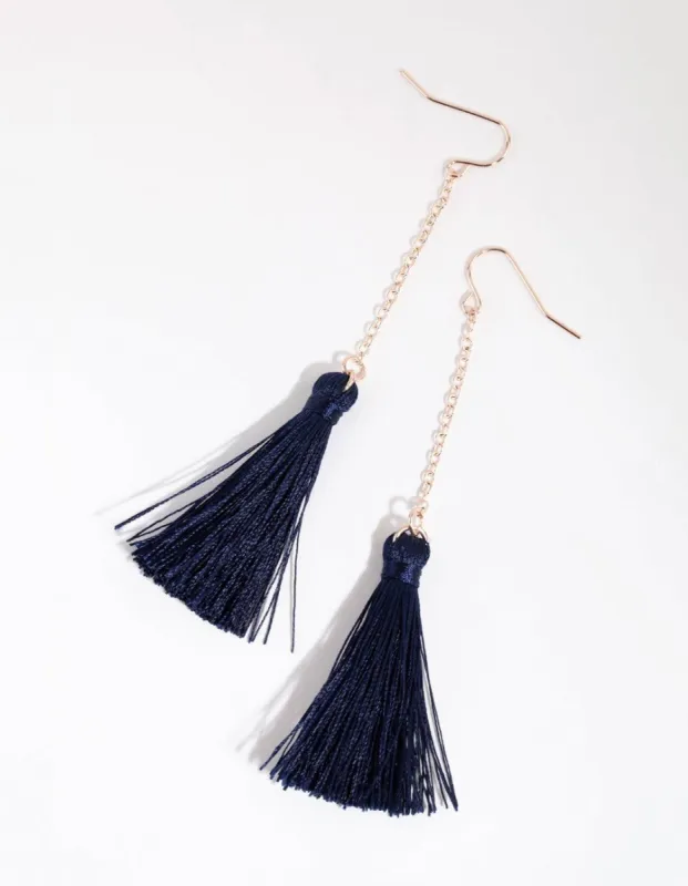 Navy Long Chain Tassel Drop Earrings sold by lovisa