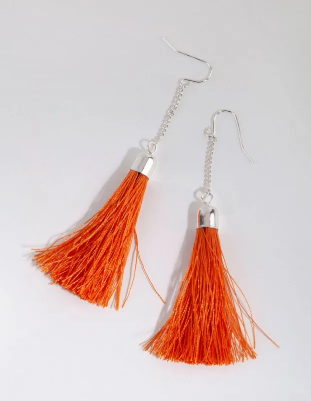 Orange Capped Tassel Drop Earrings sold by lovisa