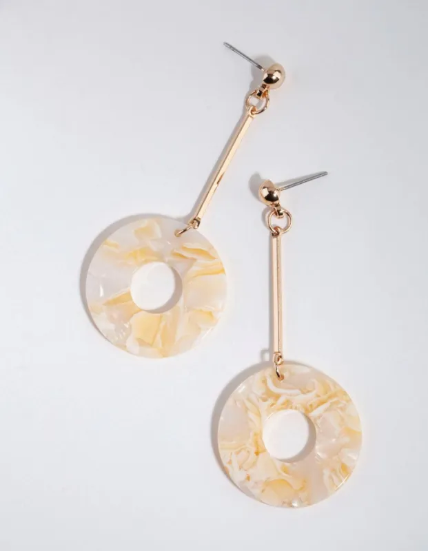 Gold Long Bar Donut Drop Earrings sold by lovisa