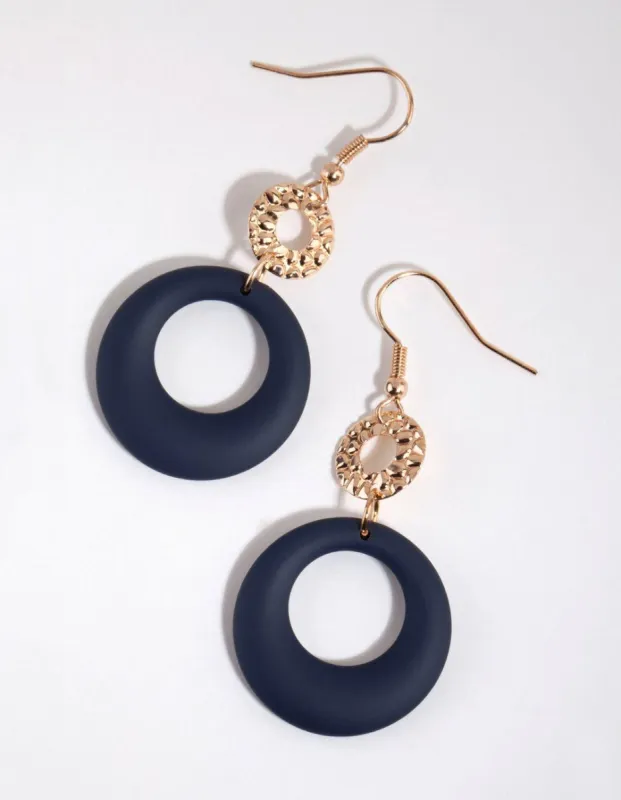 Navy Open Disc Drop Earrings sold by lovisa