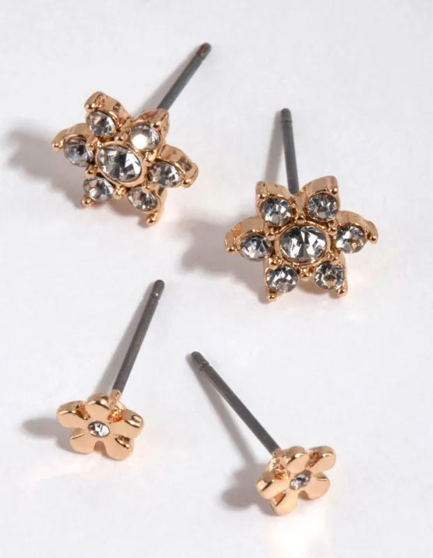 Gold Flower Mix Stud Earring Pack sold by lovisa