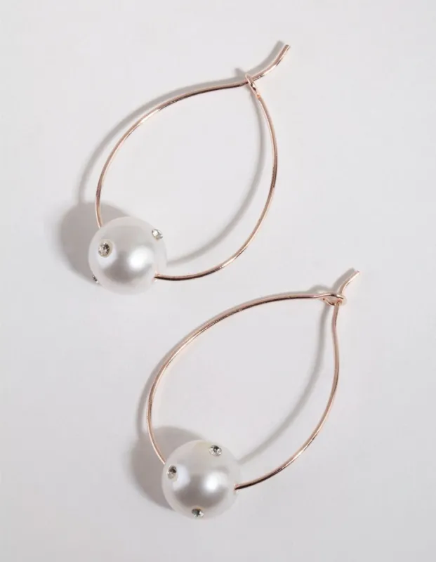 Rose Gold Diamante Embellished Pearl Hoop Earrings sold by lovisa
