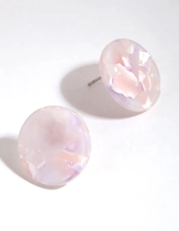 Pink Acrylic Marble Flat Disc Stud Earrings sold by lovisa