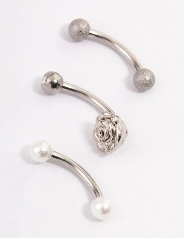 Surgical Steel Rose & Faux Pearl Barbell Pack sold by lovisa