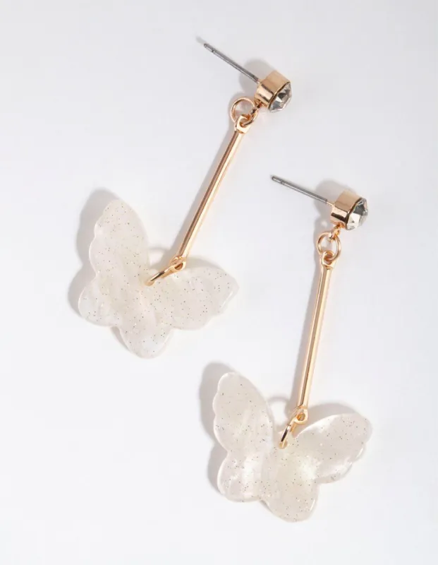 Gold Bar Glitter Butterfly Earrings sold by lovisa