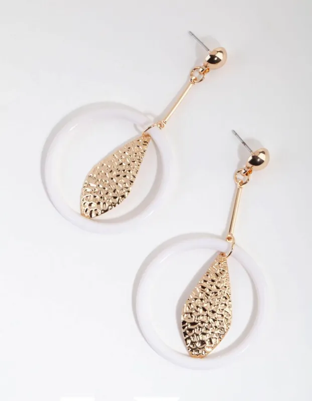 Gold Textured Leaf Disc Hoop Earrings sold by lovisa