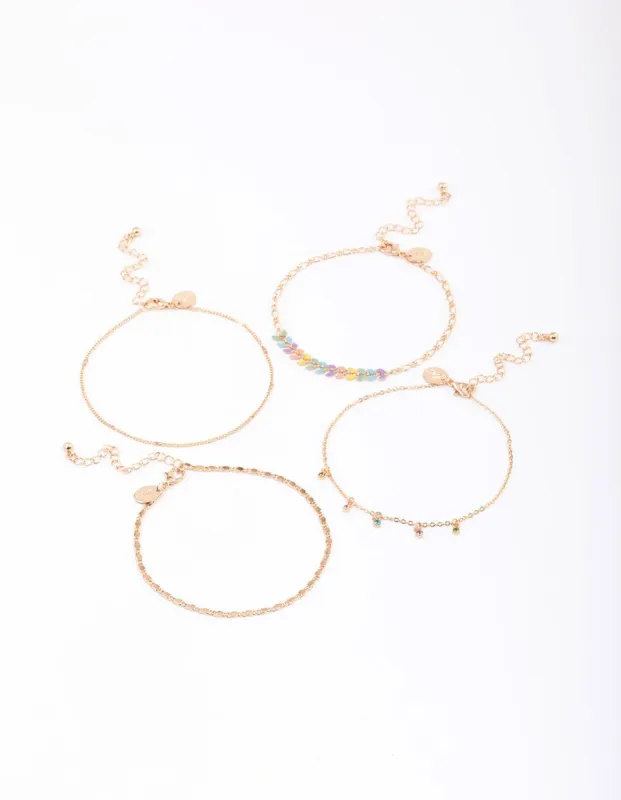 Gold Enamel Fishtail Anklet 4-Pack sold by lovisa