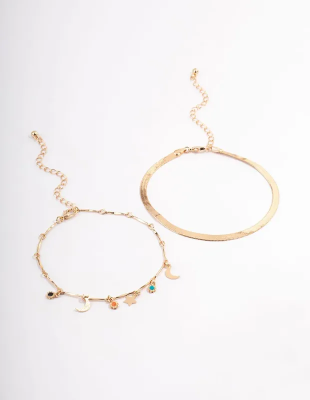 Gold Double Layer Herringbone Charm Anklet sold by lovisa