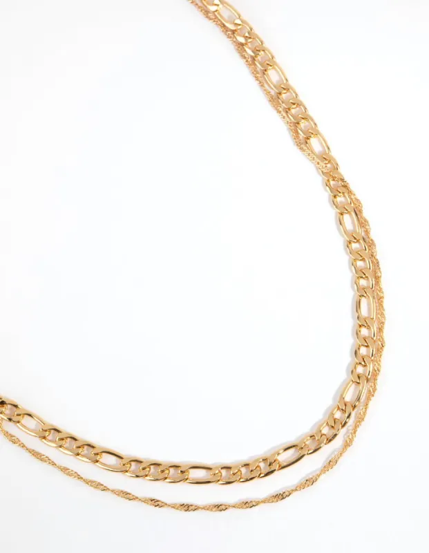 Gold Plated Figaro Layered Necklace sold by lovisa