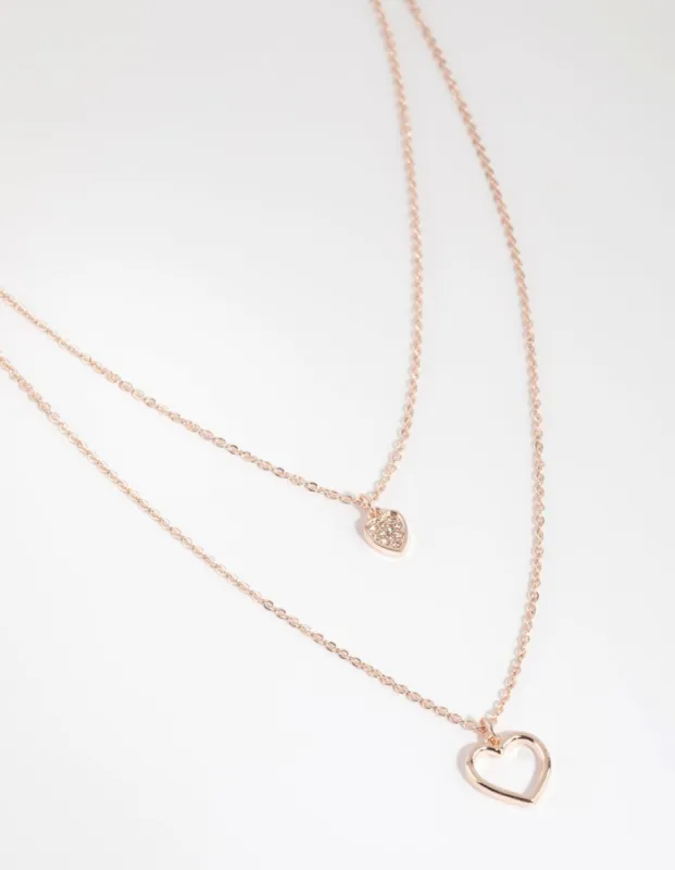 Rose Gold Double Heart Layered Necklace sold by lovisa
