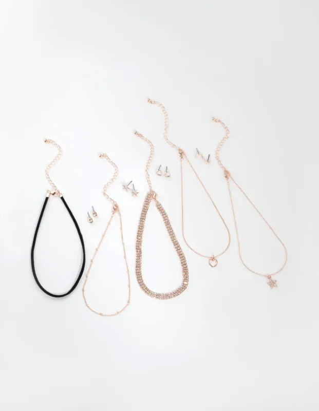 Rose Gold Choker & Earring Set sold by lovisa