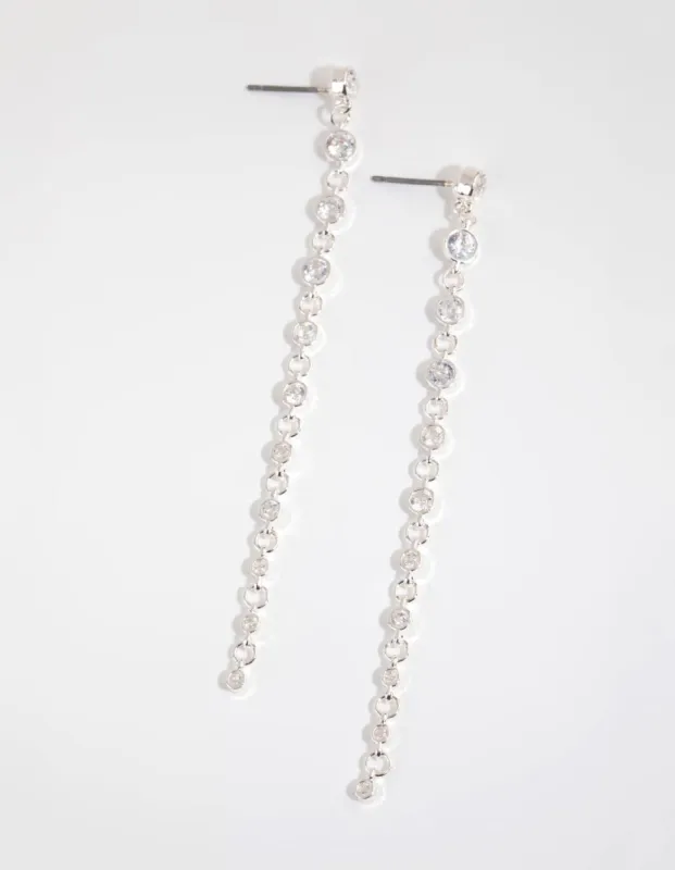 Silver Long Fine Bezel Drop Earrings sold by lovisa
