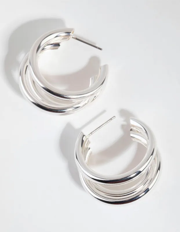 Silver Triple Loop Hoop Earrings sold by lovisa