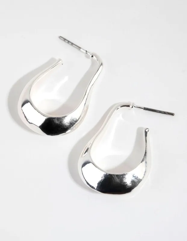 Silver Plated Rectangular Wide Hoop Earrings sold by lovisa